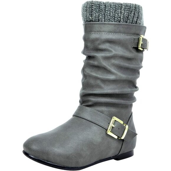 ⚡Girl's Grey Faux Fur Lined Knee High Winter Comfort Riding Boots For Toddler - Picture 1 of 7